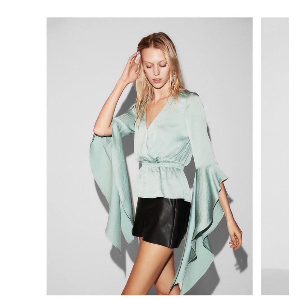 Express Cascading Sleeve Surplice Blouse